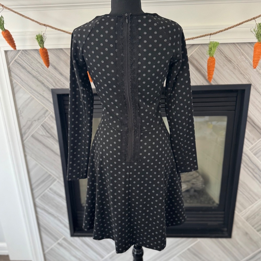 Made in San Francisco Polka‎ Dot Dress Long Sleeve Fit & Flare Black S - Picture 3 of 6